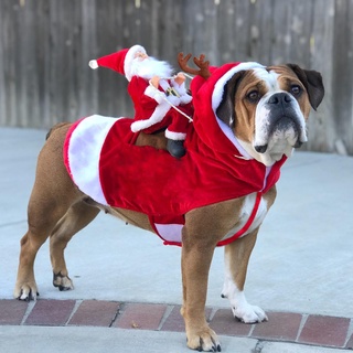 Pet dog Santa Claus riding outfit Christmas pet clothes riding deer outfit Christmas pet supplies Do