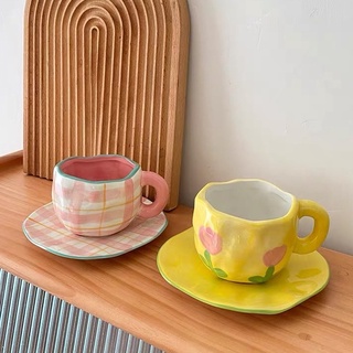 [ sol and luna.home ] Aesthetic Irregular Hand-Painted Cup and Saucer Set (1)