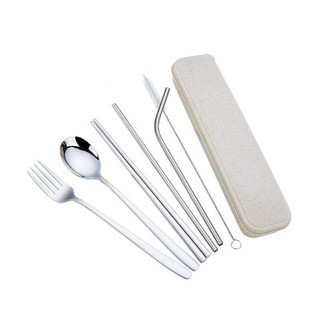 7Pcs Cutlery Set 403 Stainless Steel Dinner Set Titanium Colorful Set With Spoon Fork Straw Brush (1)