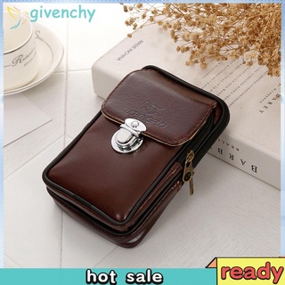 GC❀Vintage Men PU Leather Phone Waist Bag Vertical Zipper Waist Bag