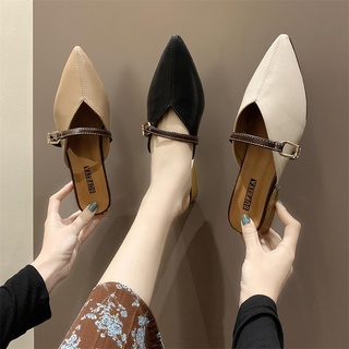 ✵◄✧Baotou half slippers female summer wear 2021 new pointed thick heel women s shoes lazy Muller san