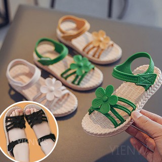 <COD>Girl Sandals 2-8Yrs Kids Cute Flower Princess Sandals Shoes Casual Rubber Beach Shoes Size 24-35 Pink Black