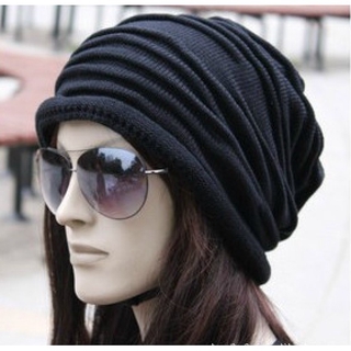 black Winter Plicate Baggy Beanie Knit Crochet Ski Hat slouch Cap new Rzcy