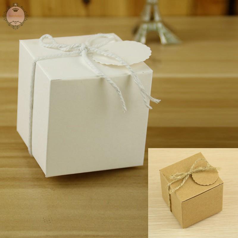 50PCS Kraft Paper Square Candy Boxes Wedding Party Gift Favor String Tags Box (1)