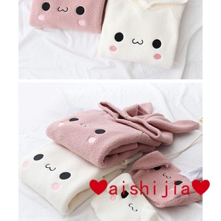 readystock ❤ aishijia ❤【110--160】Middle and Big Children's Japanese Cute Long Rabbit Ears Lambswool Hooded Pullover Girls' Autumn and Winter Primary School Students' Tops (7)