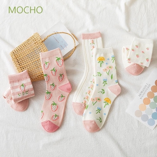 MOCHO Fashion Women Flower Socks Streetwear Strawberry Lolita Cotton Socks New Peach Korean Cotton Autumn Winter Harajuku Style Fruits Socks