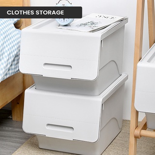 LOCAUPIN Stackable Bin Flip On Lid Multifunction Storage Basket Box Cabinet Closet Organizer Shelf