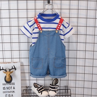 Boys' Summer Short Sleeve Suspender Pants Baby Girl Suit Korean Style Baby Clothes Children's Clothing Western Style Two-Piece Suit Fashion