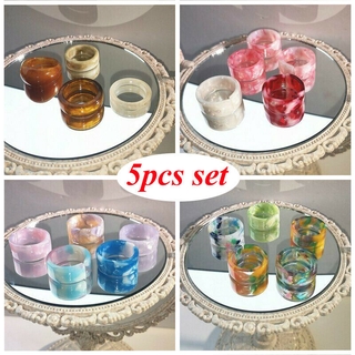 5pcs Set Fashion Korean Colorful Acrylic Resin Round Ring Knuckle Finger Pattern Women Summer Jewelry Giifts Wholesale