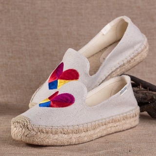 Fisherman shoes thick bottom love EC embroidered straw shoes a pedal lazy shoes women's shoes