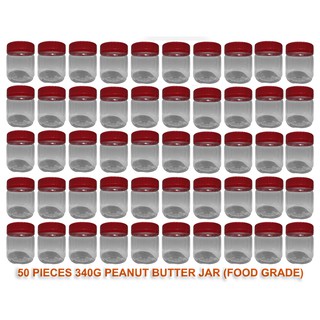 50 Pieces 340g Peanut Butter Jar (PET Bottle) Red Cover