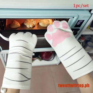 TRTOP Cat Paw Oven Mitts Long Cotton Baking Insulation Gloves Microwave Heat Res