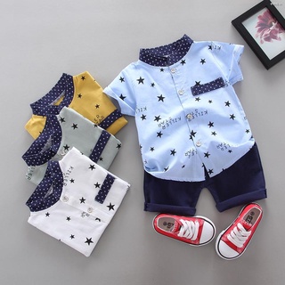 ☁✥☽Baby Boys Clothing Set printed five-pointed star short sleeve cotton T-shirt + denim shorts