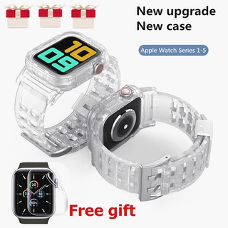 [Ready Stock] For Apple Watch Series Transparent Strap SE 6/5/4/3/2/1 Apple Buckle Butterfly clasp Silicone Strap iWatch Watch Band