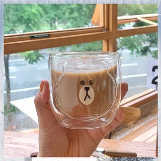 【Available】Double Wall Glass Mugs Cute Bear Cup Resistant Kungfu Tea Mug Milk Lemon Juice Cup Drinkw