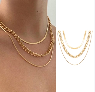 Korean Fashion Simple Multilayer Gold Necklace Creative Retro Clavicle Chain Jewelry Accessories