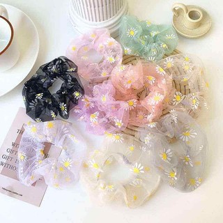 Flower Chiffon Scrunchies/ cute Lace Hair Bands/Daisy Flowers Thin Mesh Scrunchies/ Transparent Tull