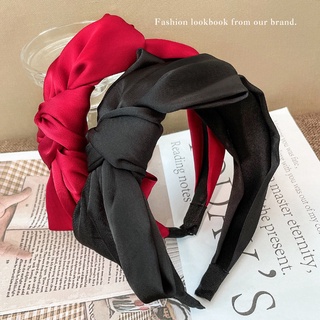 Bow Hair Band Korean Style Retro Simple Wide Rabbit Ears Hair Accessories Knotted Headband Women's Satin Solid Color Headband