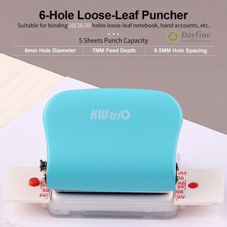 KW-trio 6-Hole Paper Punch Handheld Metal Hole Puncher 5 Sheet Capacity 6mm for A4 A5 B5 Notebook Sc