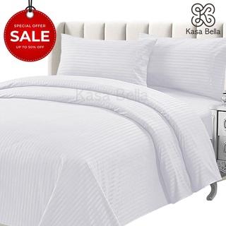 Kasa Bella - White 4in1 Stripe Hotel Quality Bedding Set Duvet Cover, Bedsheet 2 Pillowcase S41