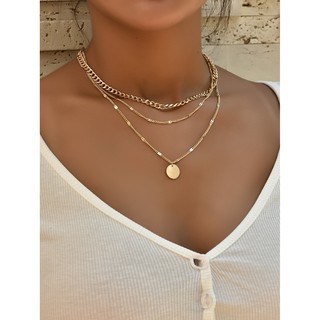 XUYU retro Cuban Choker Multi Layer Exquisite chain Necklace Women simple Round metal pendant