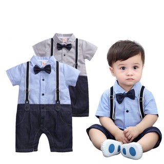 Baby Boy Gentlemen Suit Formal Romper Blue Gray (1)