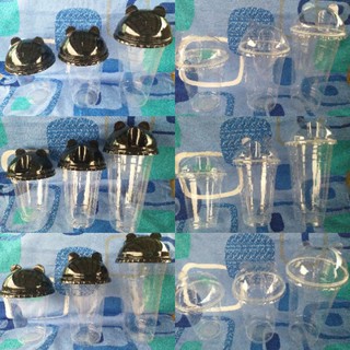 25 pcs Milktea Cups Y Cups with Panda/Bear Transparent Lids Set