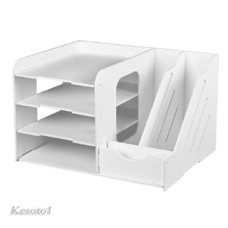 Plastic Vertical Desktop Organizer Four Compartment White File, Document and Magazine Holder