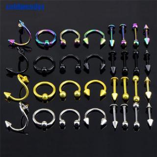 16PCS/Set Stainless Steel Spiral Belly Tongue Bar Ring Eyebrow Piercing Jewelry