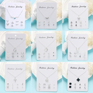 Shuling Ready Stock 4 Pairs Weekly Stud Earrings Necklace Set (1)
