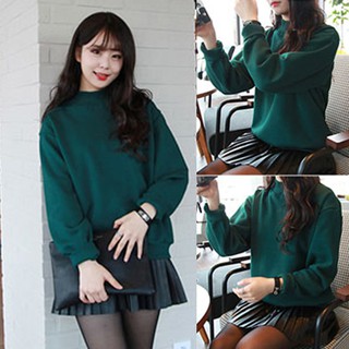 Women Solid Color Long Sleeve Casual Sweatshirt Pullover (1)