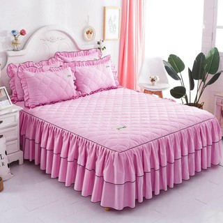 2pcs pillowcase Hot selling thickened COTTON BEDSPREAD bed skirt one piece Korean princess style Korean Lace Bed apron solid (3)