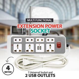 Family & Fur Power Extension With 7 Universal Socket & 2 USB outlets Charger 5V 1A- 2.1A 4M