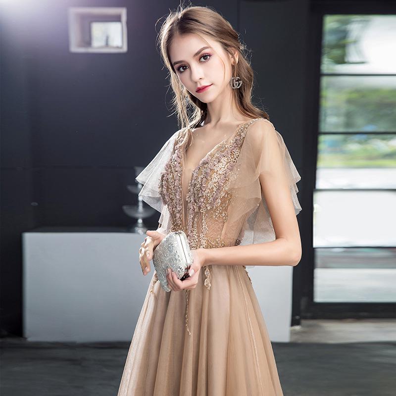 Evening dress ladies 2019 new fashion socialite golden party temperament host party dress gown (1)