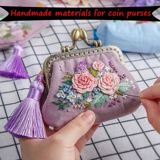 DIY Flowers Embroidery Ribbon Wallet Cross-Stitch Art Purse Purse Kit