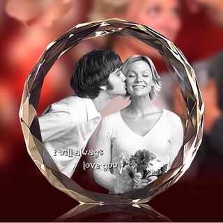 3D Laser Engraved Round Crystal Photo Frame Personalized Glass Picture Frames for Wedding Mom
