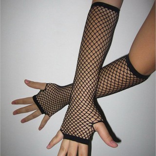 Lady Fingerless Dance Black Goth Mesh Lace Fishnet Gloves (3)