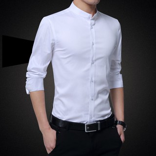 ✟✠Spring and autumn standing collar Long Sleeve Shirt Men''s Chinese style pure cotton no iron busi
