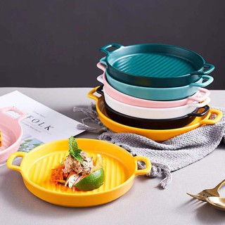 BiliBili COD Round Japanese-style tableware Dinner Plate Ceramic Tableware Microwave Baking Pan (1)