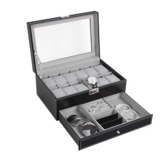 12 Grid Slots Double Layer Leather Watch Jewelry Display Storage Organizer Case Box