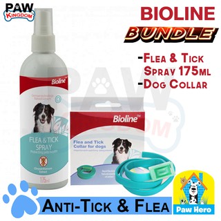 (BUNDLE) Bioline Anti Flea & Tick Spray Spray for Dogs 175ml WITH Bioline Dog Collar Flea and Tick