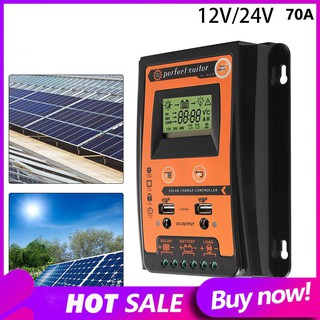 12V/24V PWM Solar Charge Controller Solar Panel Battery Regulator Dual USB LCD Display 30A/50A/70A