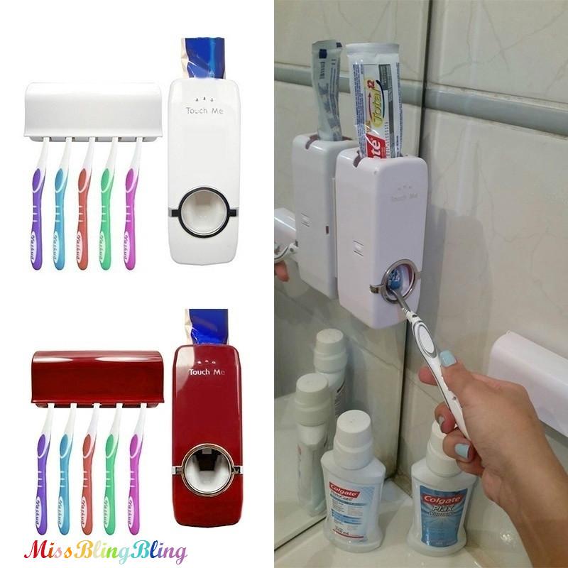 Automatic Toothpaste Dispenser + 5 Toothbrush Holder Set