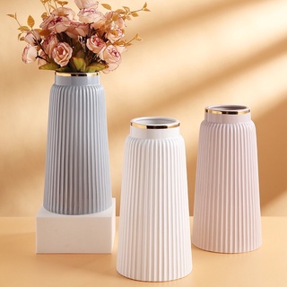 VIĆI Classy Striped Gold Lining Nordic Artificial Flower Vase Pot Home Decoration (1)