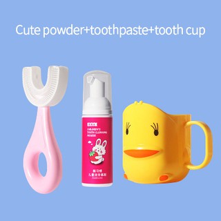 U-Shape Toothbrush Mousse Foam Toothpaste Baby Toothbrush Cup Set Kids Toothbrush Teeth Cleaning Tool Moth-proof and Healthy Tooth Mousse Toothpaste