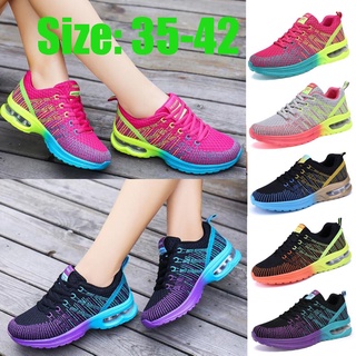 Ready Stock Women Flying Knitting Shoes Sports Shoes Shoes Air Cushion Women's Shoes Running Shoes 35-42