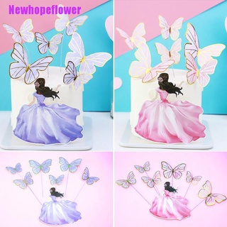 [NFPH] 1Set Pink Gold Butterflies Cake Toppers For Happy Birthday Party Cake Decor