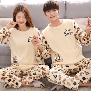 Two Sets Of Cartoon Pajamas Couples Thick Flannel Coral Fleece Long Sleeve