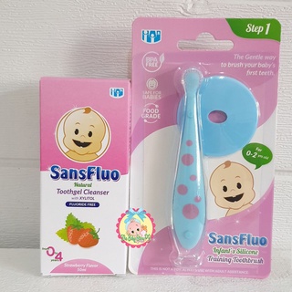 Sansfluo Toothgel Strawberry + Infant Toothbrush Step 1 Blue
