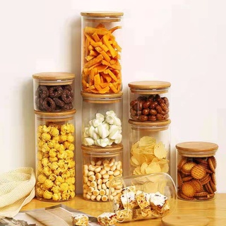 Bamboo Lid Candy Jar Glass Canister Party Food Storage Transparent Container Cookies Cereal